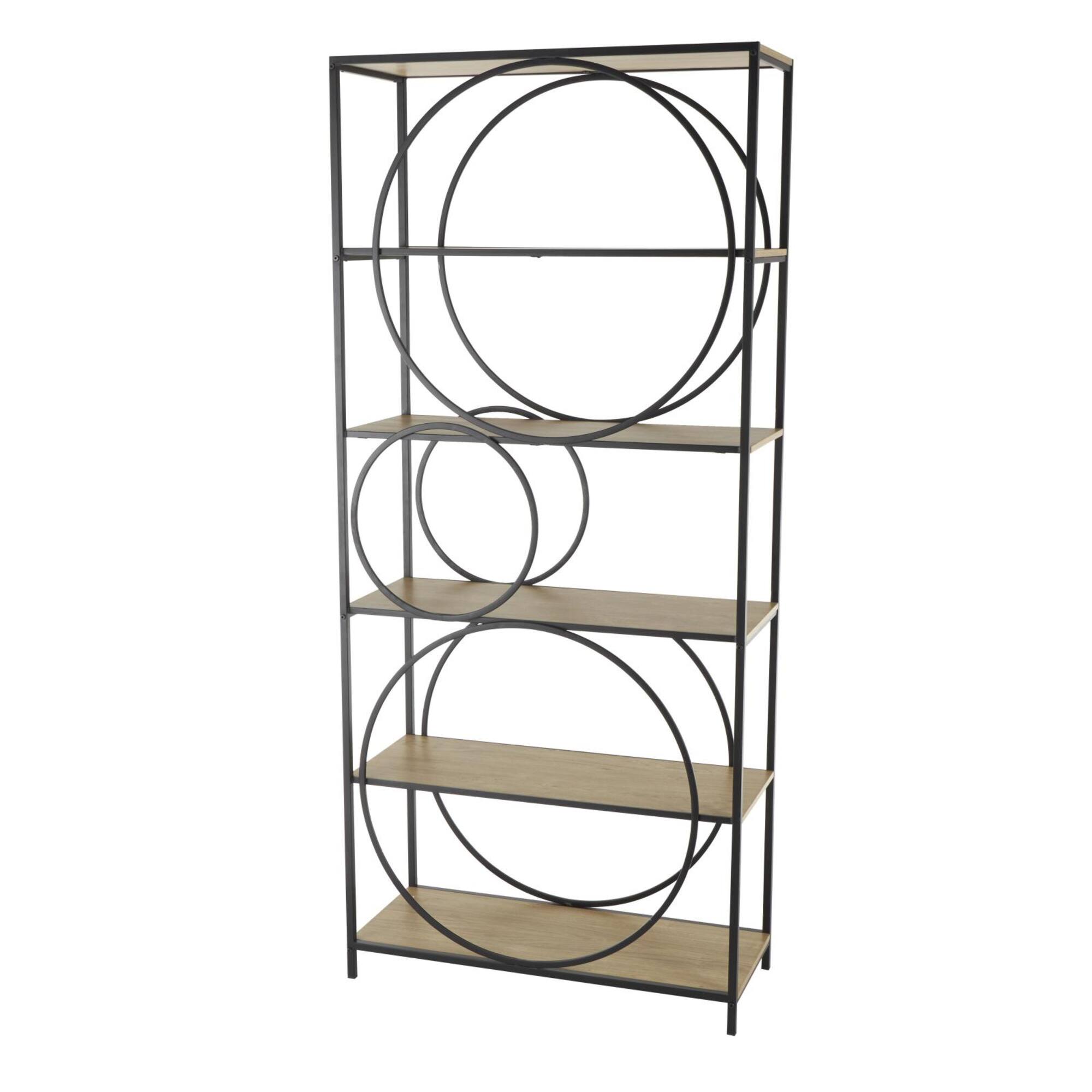 32" x 71" Black Metal Circle Storage Shelving Unit with Black Metal Frame